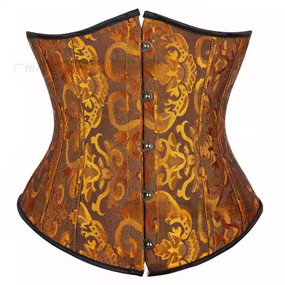 Classic Brocade Underbust Corset with Adjustable Lace-Up Back and Secure Front Busk