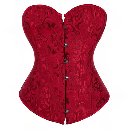 Timeless Lace-Trimmed Jacquard Overbust Corset with Ribbon Ties