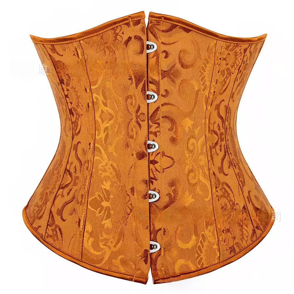 Classic Brocade Underbust Corset with Adjustable Lace-Up Back and Secure Front Busk