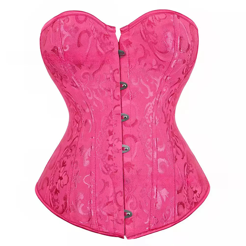 Timeless Lace-Trimmed Jacquard Overbust Corset with Ribbon Ties