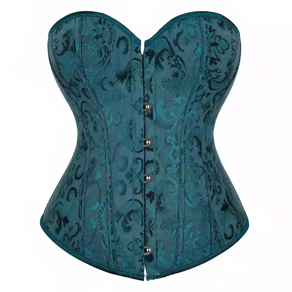 Timeless Lace-Trimmed Jacquard Overbust Corset with Ribbon Ties