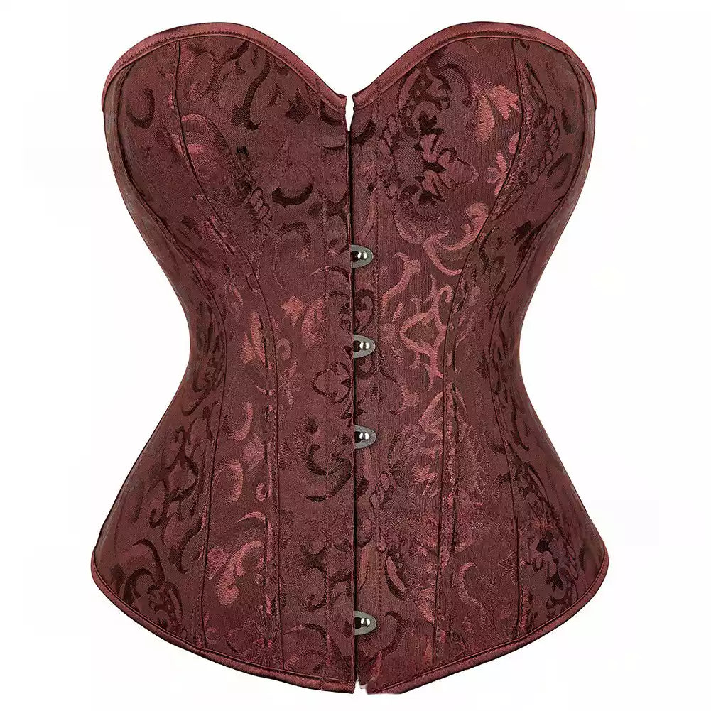 Timeless Lace-Trimmed Jacquard Overbust Corset with Ribbon Ties