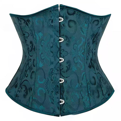 Steampunk-Inspired Underbust Corset with Intricate Lace-Up Back and Front Busk Closure