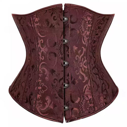 Steampunk-Inspired Underbust Corset with Intricate Lace-Up Back and Front Busk Closure