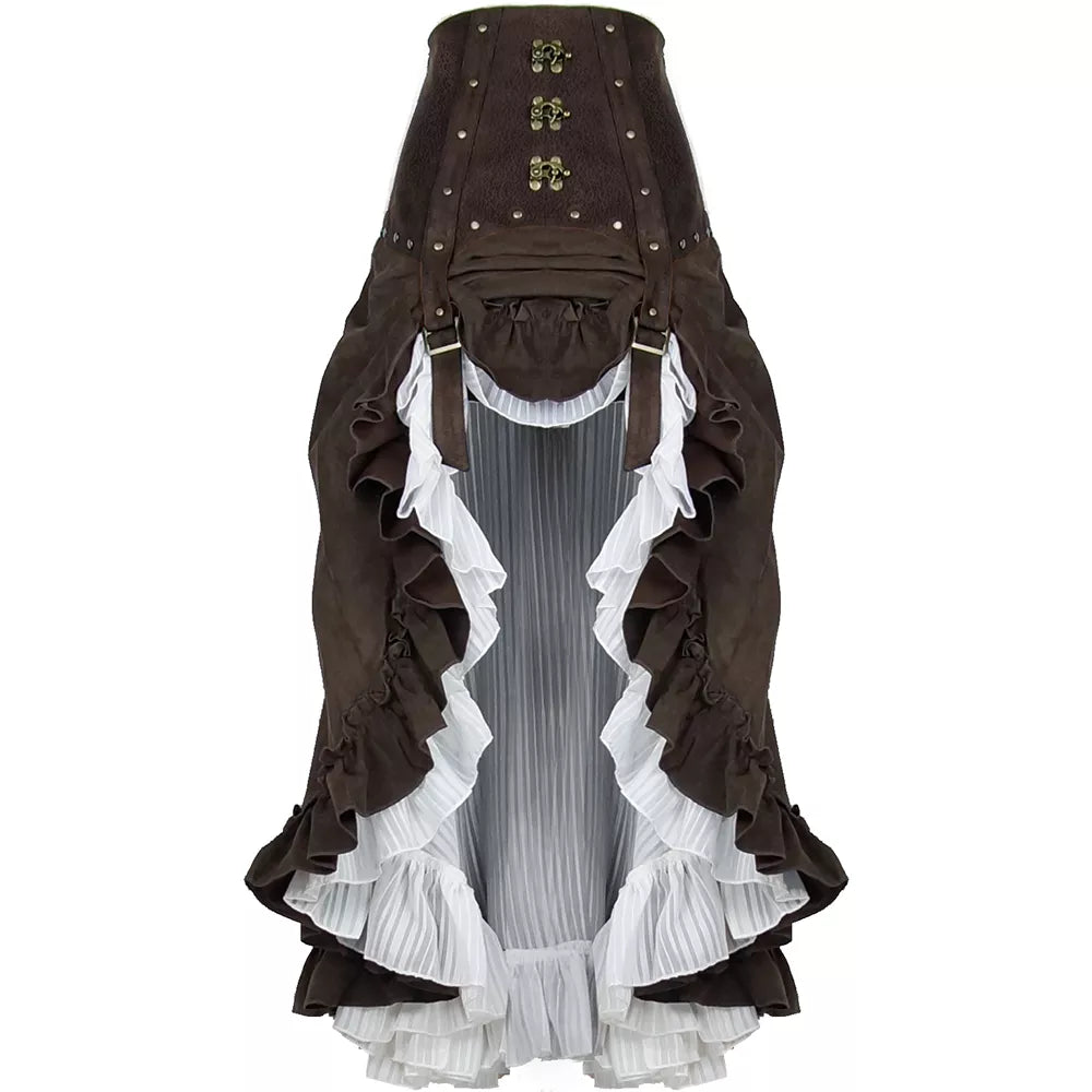 Steampunk Skirt Victorian White Chiffon Layered High-Waisted Long Skirt