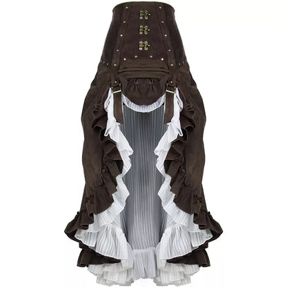 Steampunk Skirt Victorian White Chiffon Layered High-Waisted Long Skirt